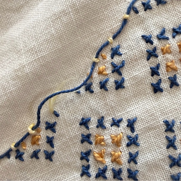 Vintage Hand-Embroidered Table Topper • 32” x 32” - Picture 10 of 10